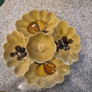 Los Angeles Pottery Vintage Ceramic Divided Vegetable, Chip & Dip Snack Tray MCM